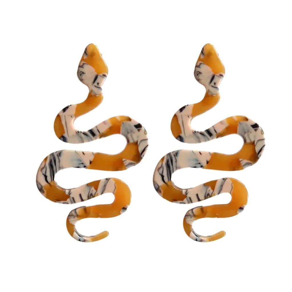 Yellow Marble Python Snake Drop Earrings